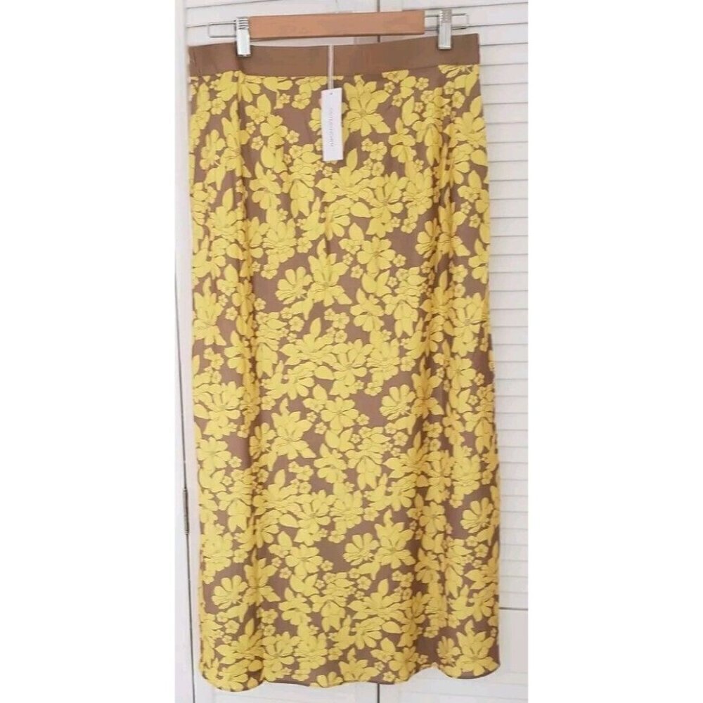 NWT OUTERKNOWN GRAY YELLOW FLOWER SILK SKIRT MEDIUM - Picture 4 of 7